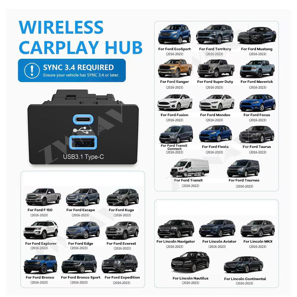Usb Hub Type C - Bezprzewodowy adapter CarPlay i Android Auto